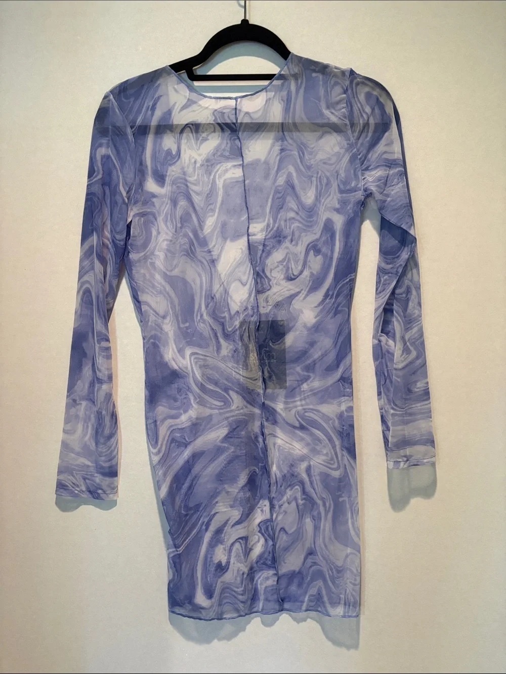 Naked Wardrobe Swim - Back on the Low Cover up dress. sheer blue. Large. NWT